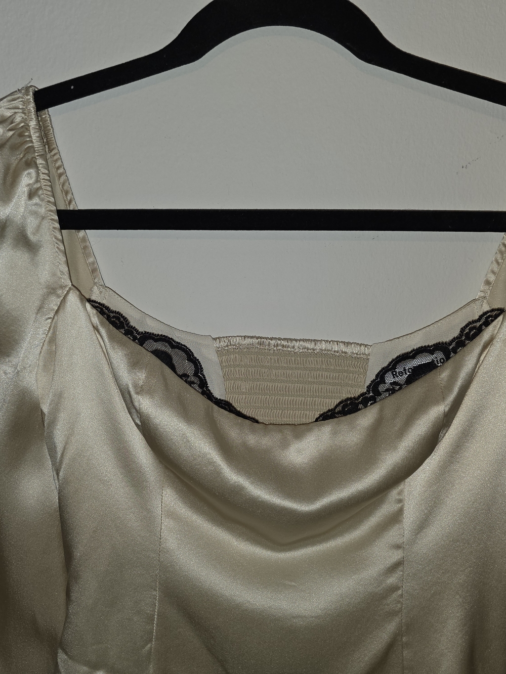 Reformation Cream Silk Blouse with Contrast Lace Trim - Picture 8 of 16
